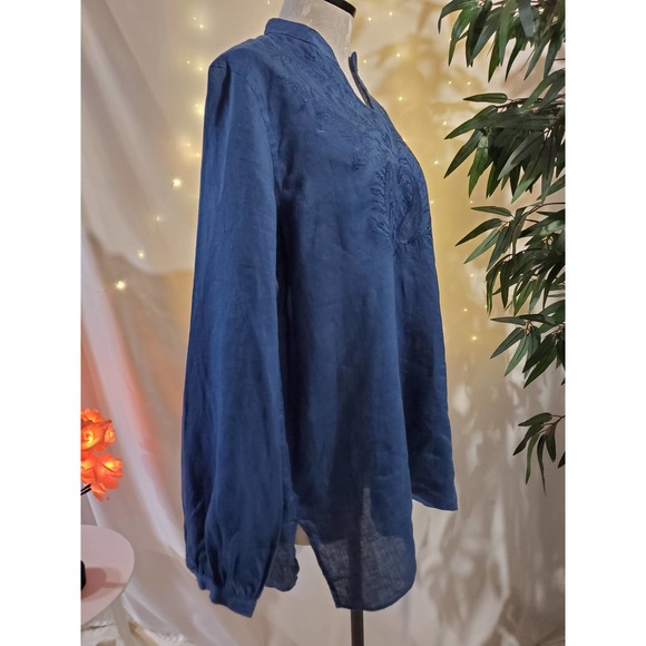 Lauren Ralph Lauren Linen Embroidered Boho Elegant Blouse Womens Size XL Blue - Picture 3 of 9